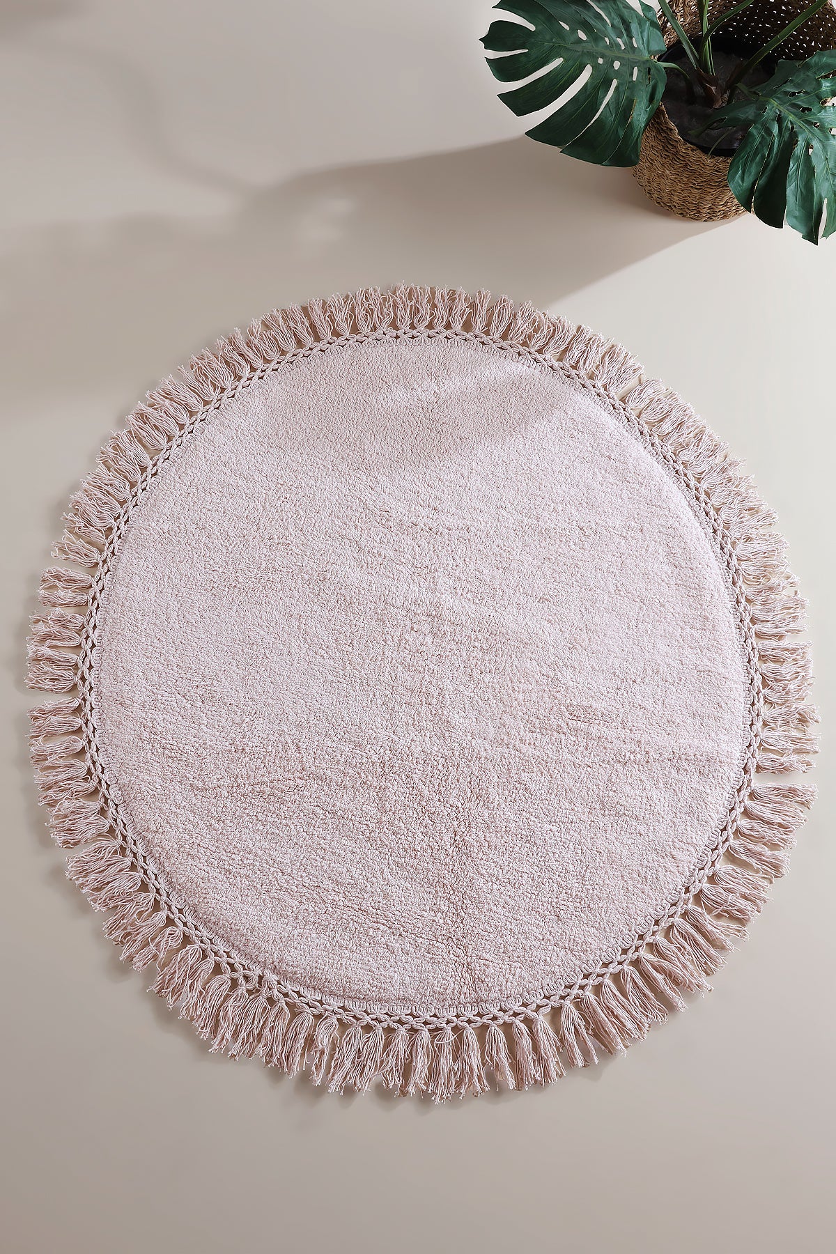 Irya-Lora Yuvarlak Banyo Paspası %100 Pamuk 90x90 Pembe-Paspas-1-Milagron.com