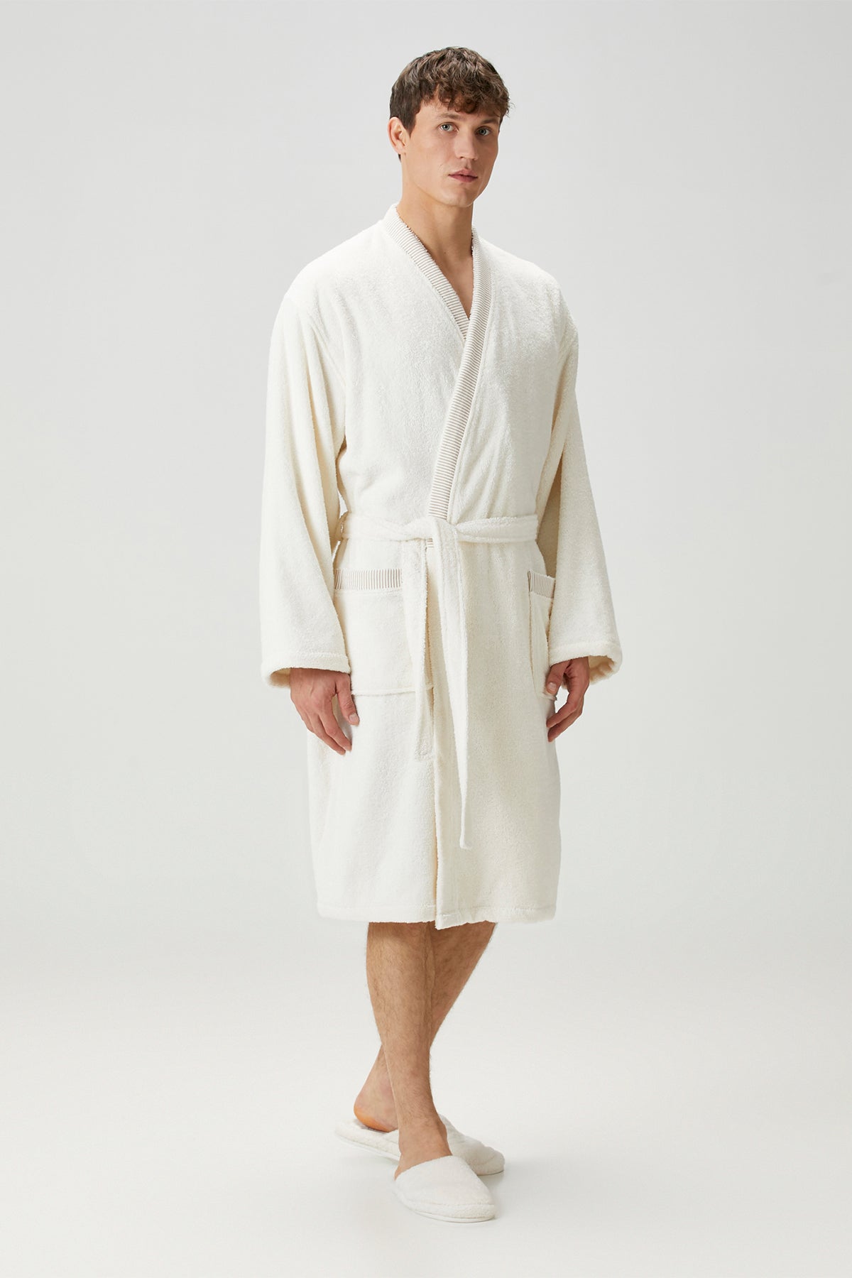 İRYA-Marble %100 Pamuk Erkek Bornoz Ekru-Bornoz-2-Milagron.com