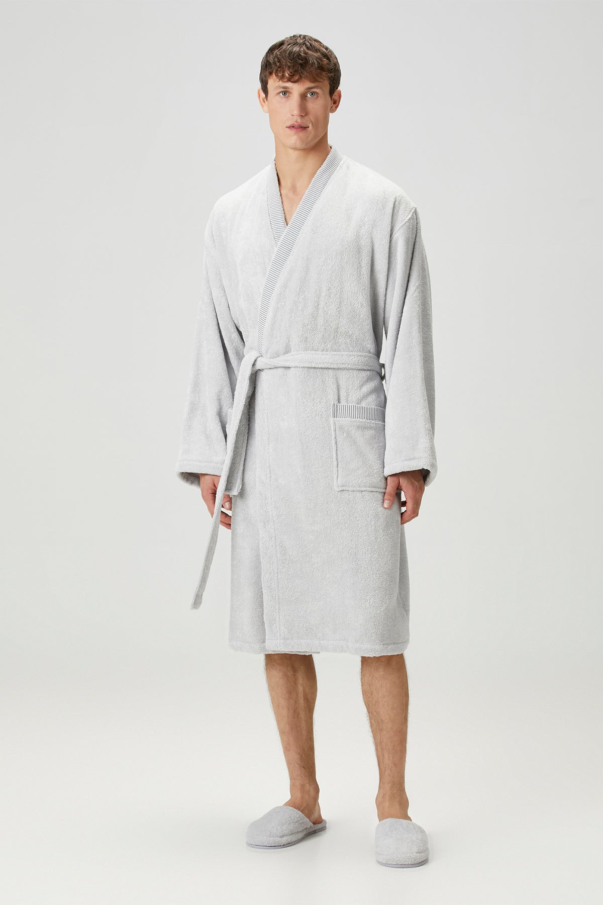 İRYA-Marble %100 Pamuk Erkek Bornoz Gri-Bornoz-1-Milagron.com