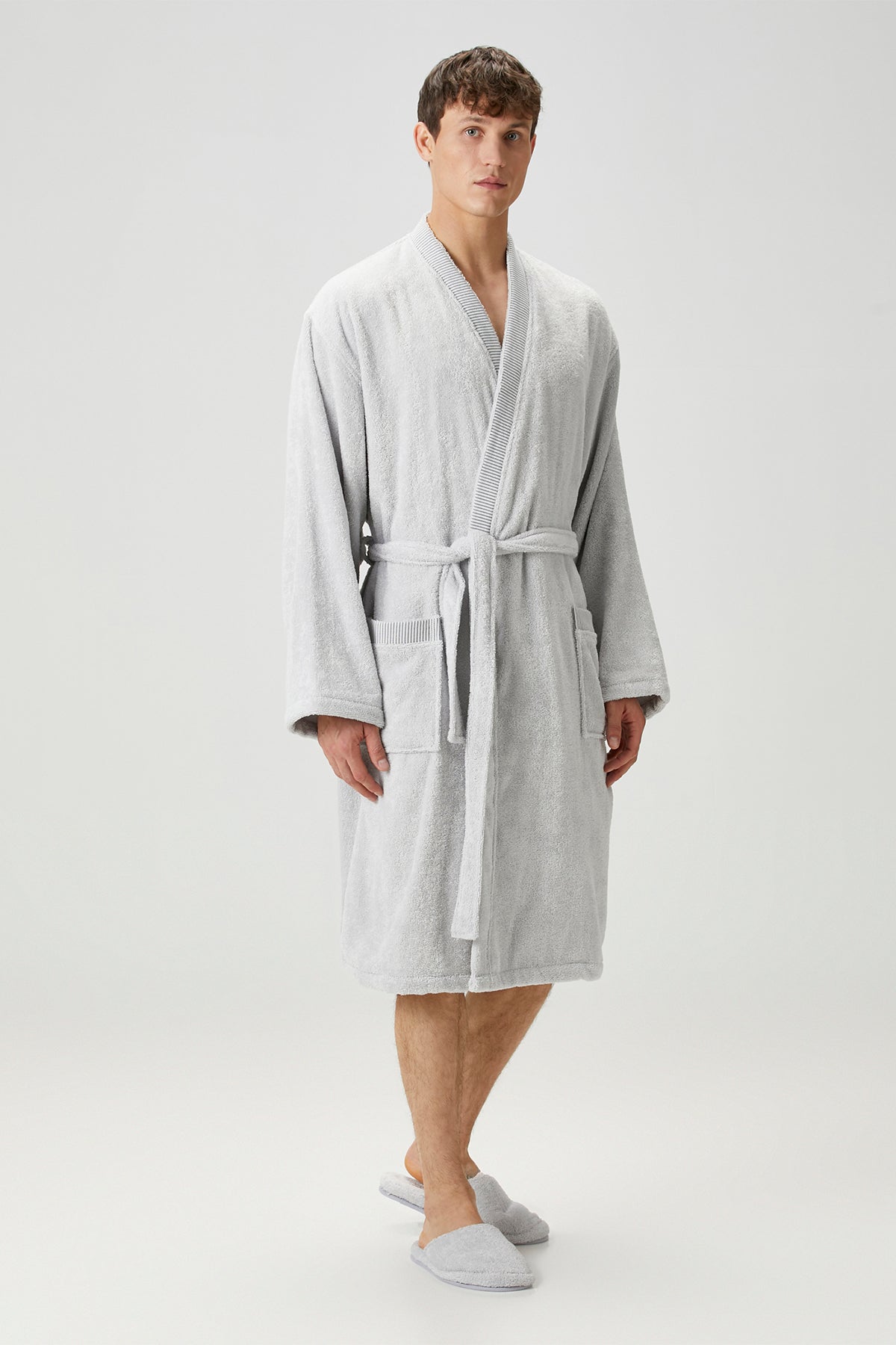 İRYA-Marble %100 Pamuk Erkek Bornoz Gri-Bornoz-4-Milagron.com
