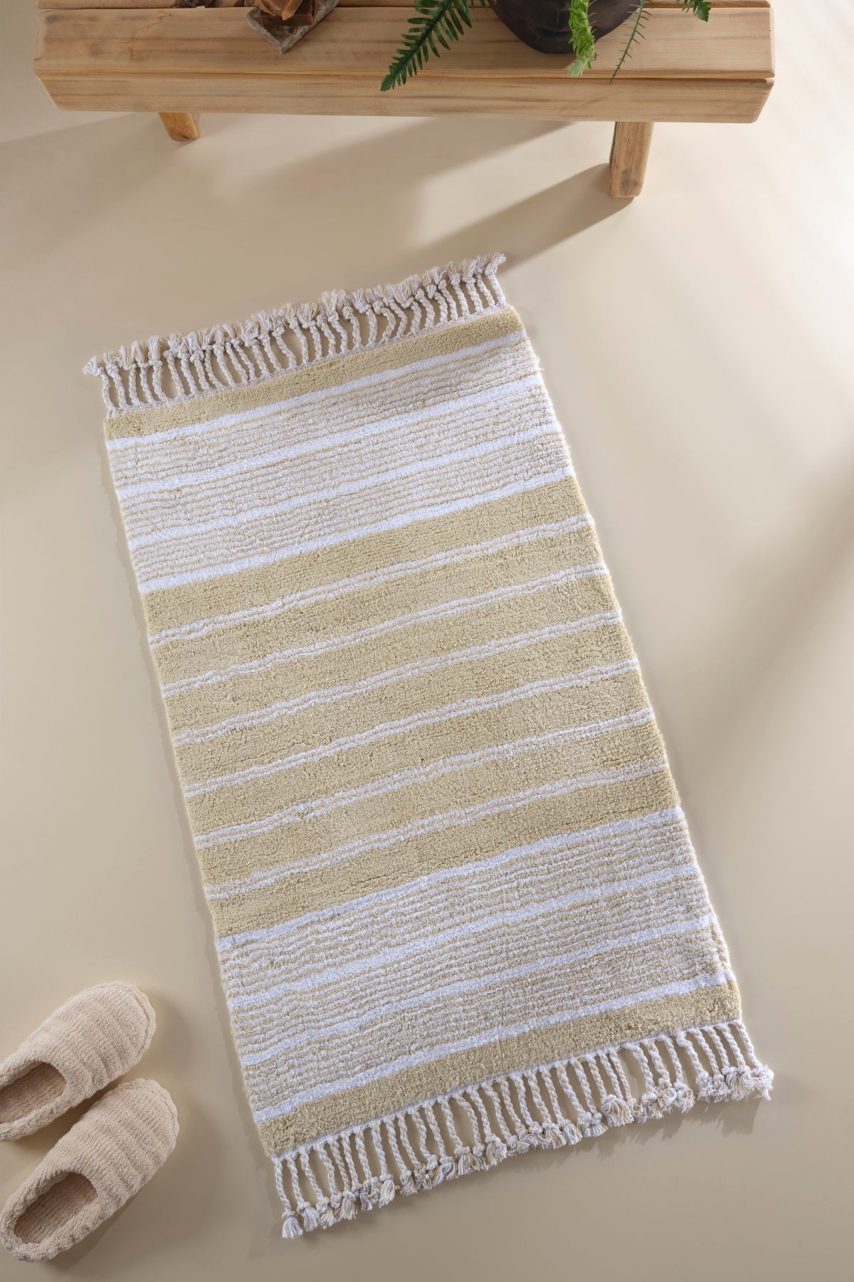 Irya-Martil Tekli Banyo Paspası %100 Pamuk 70x110 Bej-Paspas-1-Milagron.com