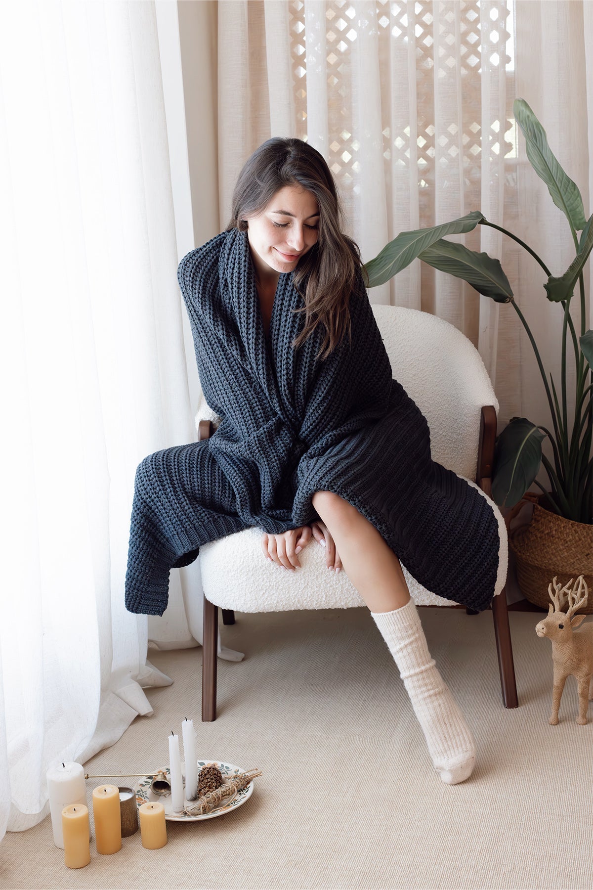 Irya-Night Örme Battaniye 130x170 Lacivert-Battaniye-1-Milagron.com