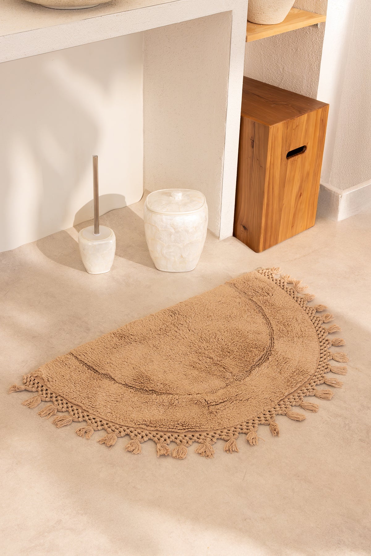 Irya-Nora Tekli Banyo Paspası %100 Pamuk 50x80 Bej-Paspas-1-Milagron.com