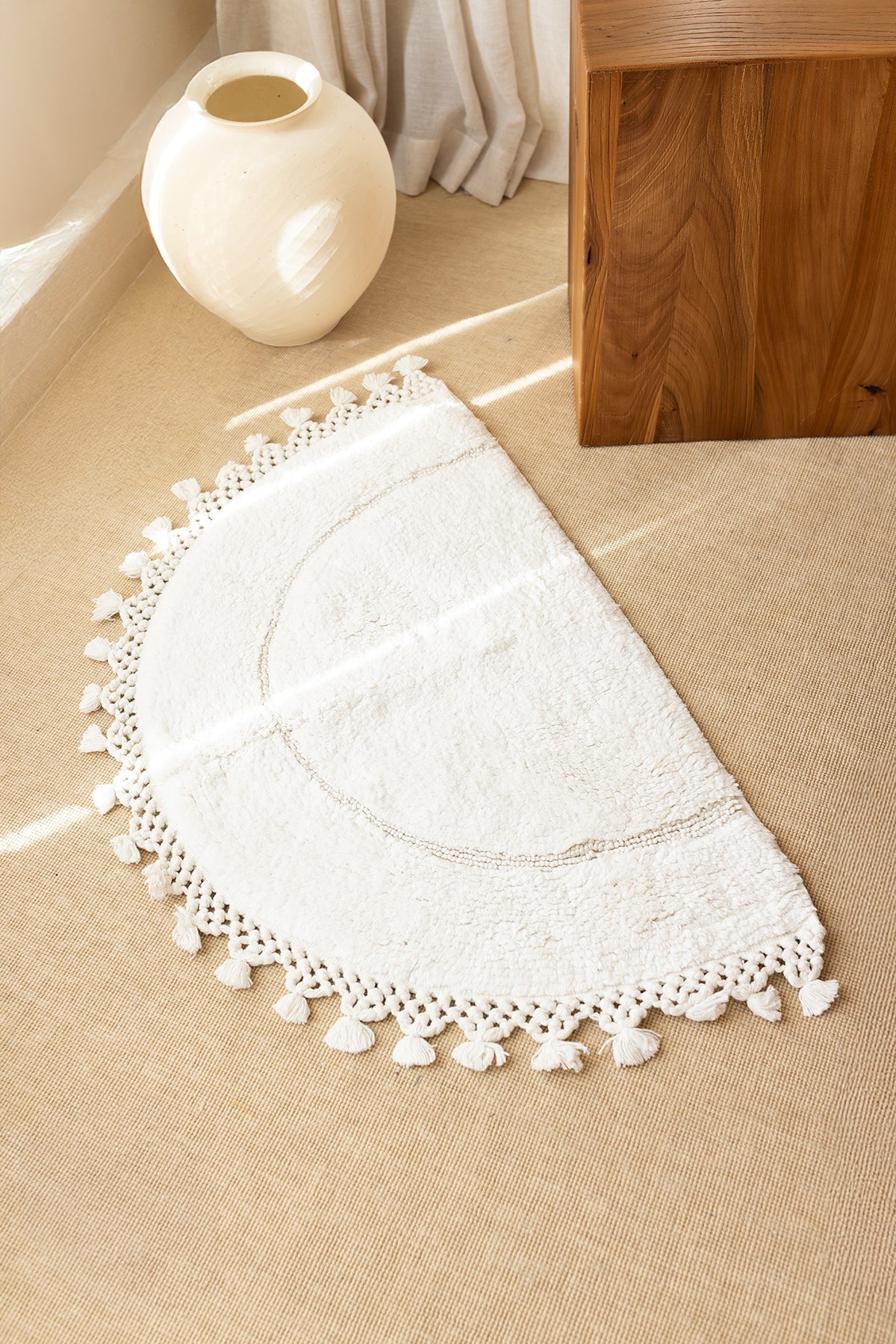 Irya-Nora Tekli Banyo Paspası %100 Pamuk 50x80 Ekru-Paspas-5-Milagron.com