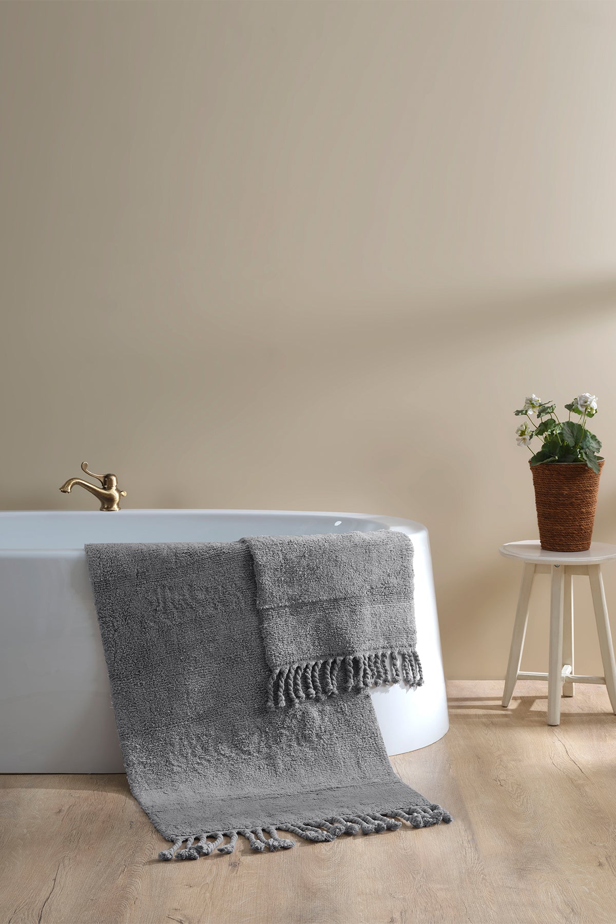 Irya-Paloma 2’li Takım Banyo Paspası %100 Pamuk 40x60 + 60x90 Gri-Paspas-1-Milagron.com