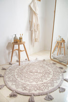 Irya-Pina Yuvarlak Banyo Paspası %100 Pamuk 100x100 Gri-Paspas-1-Milagron.com