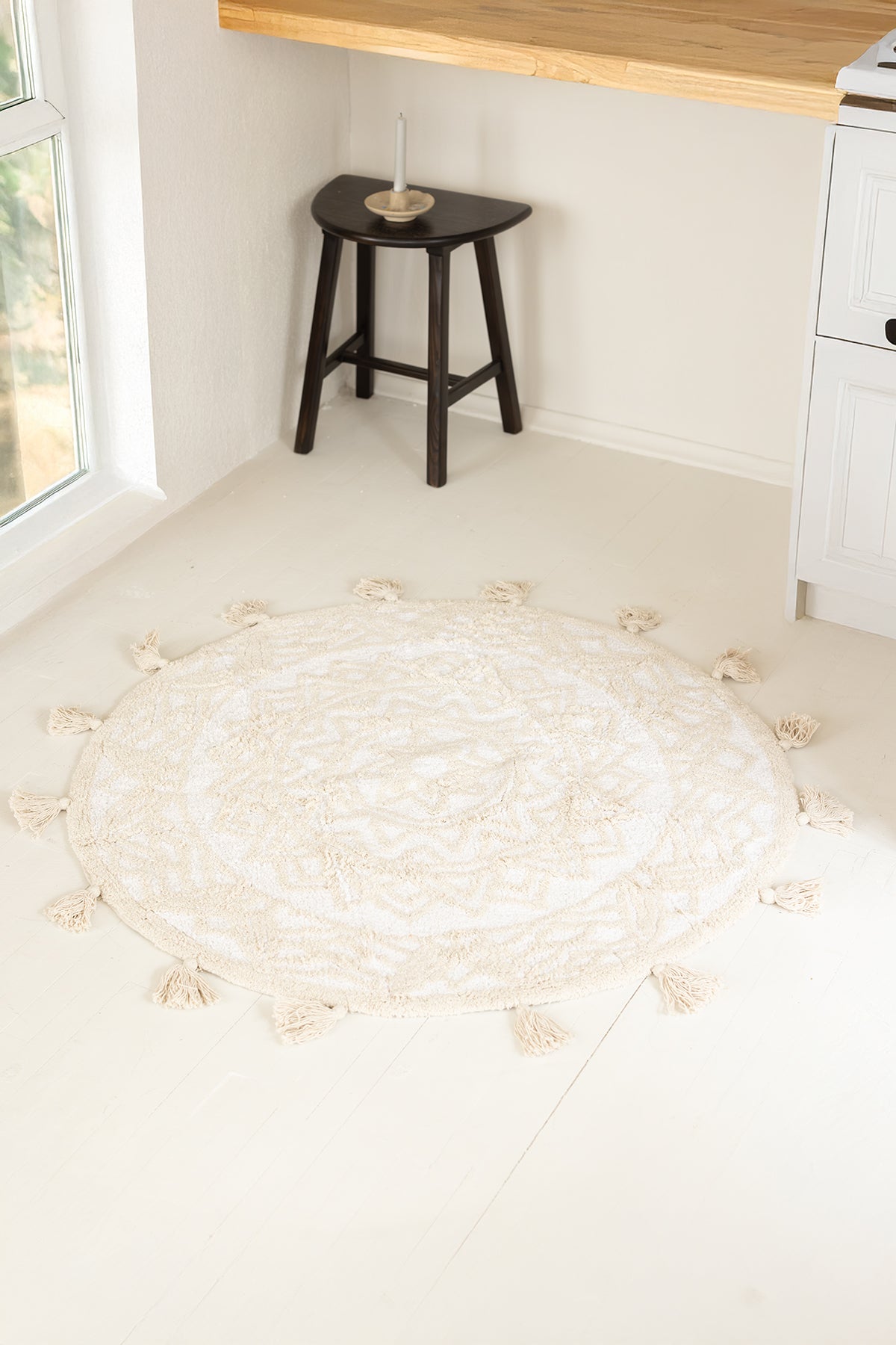 Irya-Pina Yuvarlak Banyo Paspası %100 Pamuk 100x100 Kahverengi-Paspas-1-Milagron.com