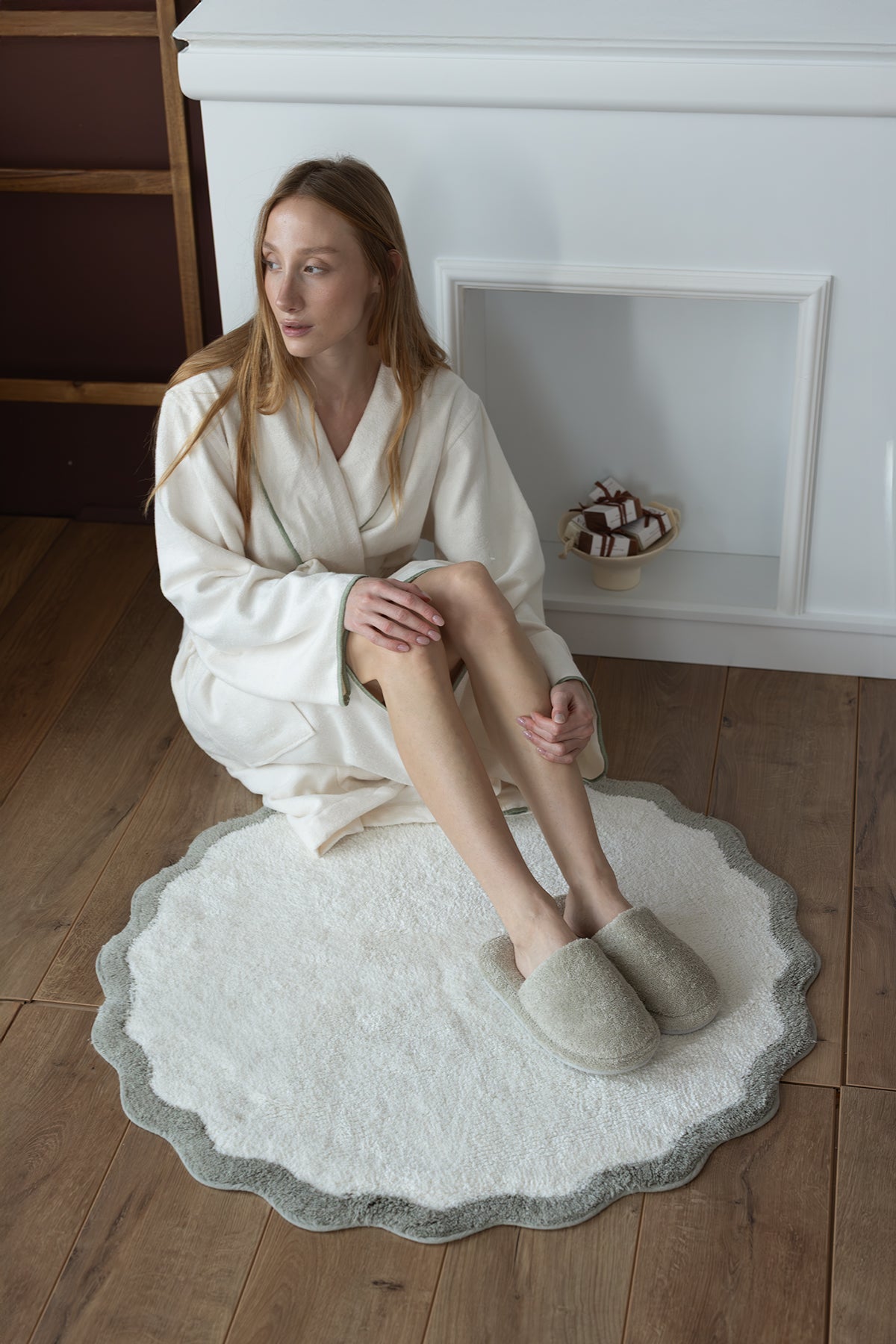 İrya-Scallop Yuvarlak Banyo Paspası Bambu 90x90 Yeşil-Bambu Banyo Paspası-1-Milagron.com