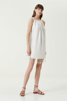 Irya-Serene Büzgülü Plaj Elbisesi Sarı Örgü Ajur-Elbise-1-Milagron.com