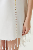 Irya-Serene Büzgülü Plaj Elbisesi Sarı Örgü Ajur-Elbise-2-Milagron.com