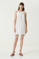 Irya-Serene Büzgülü Plaj Elbisesi Sarı Örgü Ajur-Elbise-3-Milagron.com