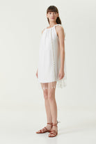 Irya-Serene Büzgülü Plaj Elbisesi Sarı Örgü Ajur-Elbise-4-Milagron.com