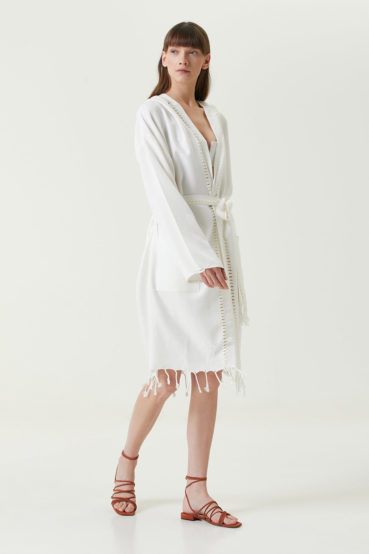 Irya-Serene Peştamal Kadın Bornoz Sarı Örgü Ajur-Elbise-3-Milagron.com