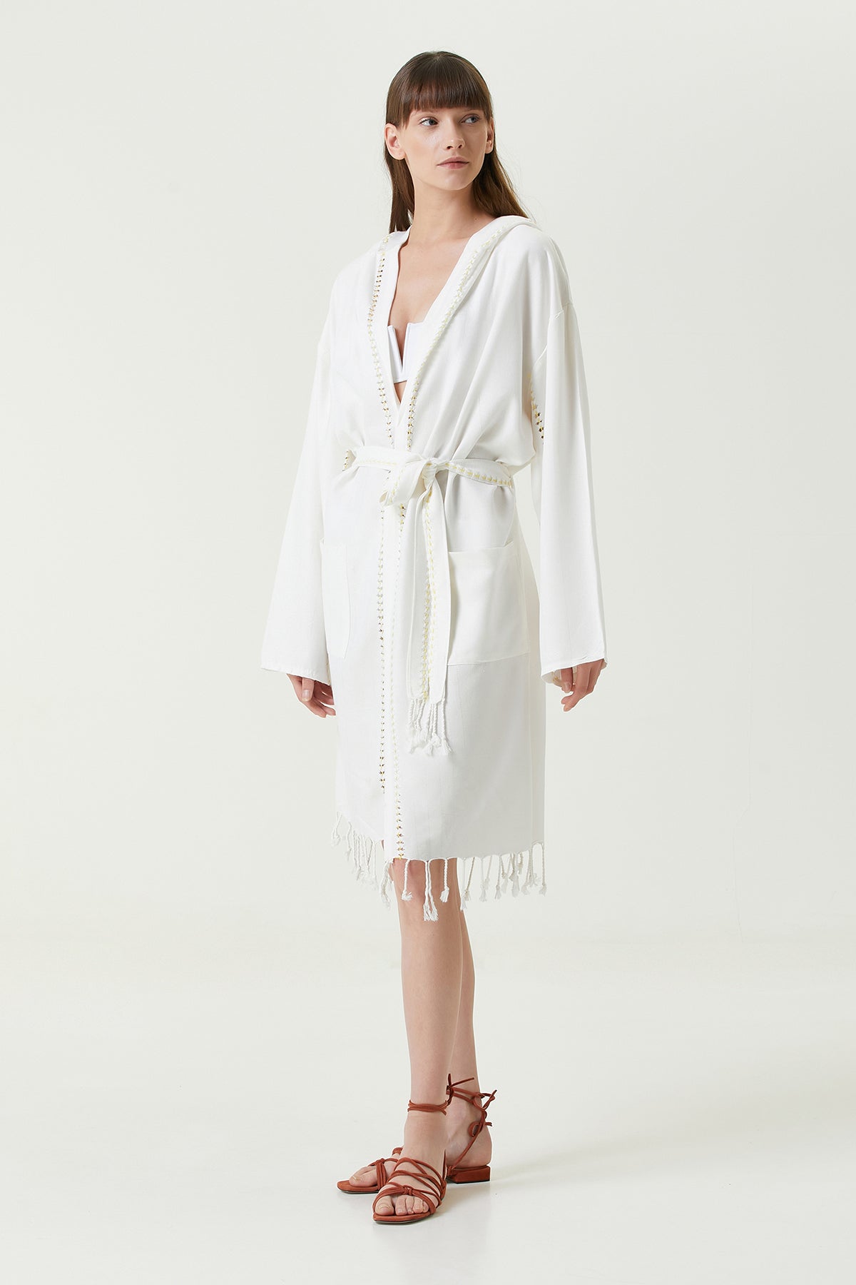 Irya-Serene Peştamal Kadın Bornoz Sarı Örgü Ajur-Elbise-4-Milagron.com