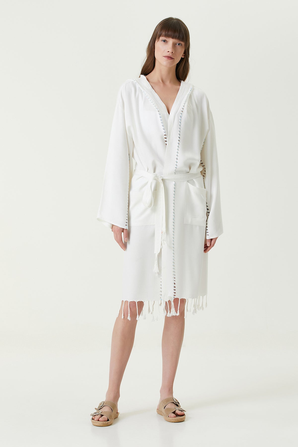 Irya-Serene Peştamal Kadın Bornoz Turkuaz Örgü Ajur-Elbise-3-Milagron.com