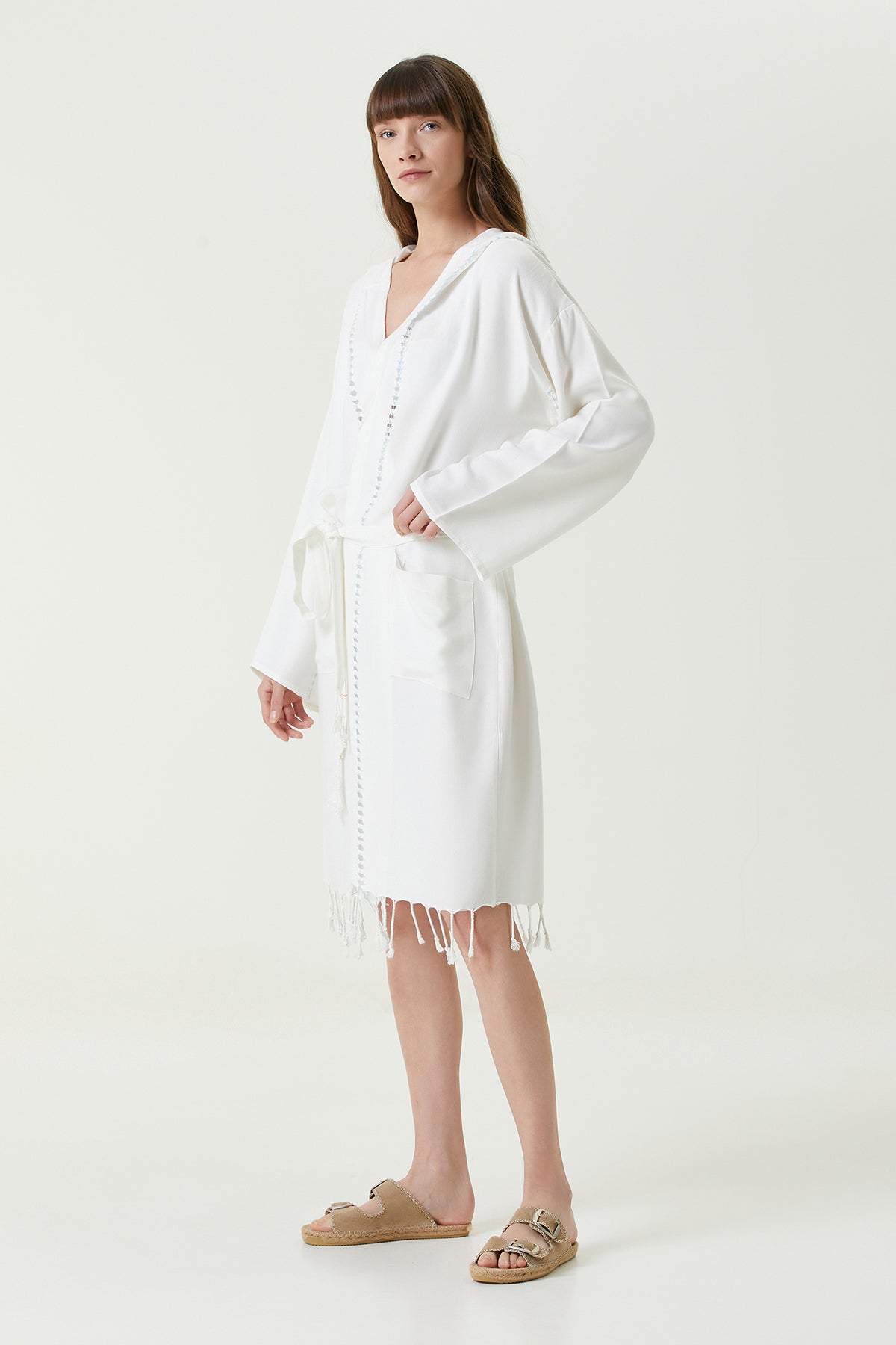 Irya-Serene Peştamal Kadın Bornoz Turkuaz Örgü Ajur-Elbise-4-Milagron.com