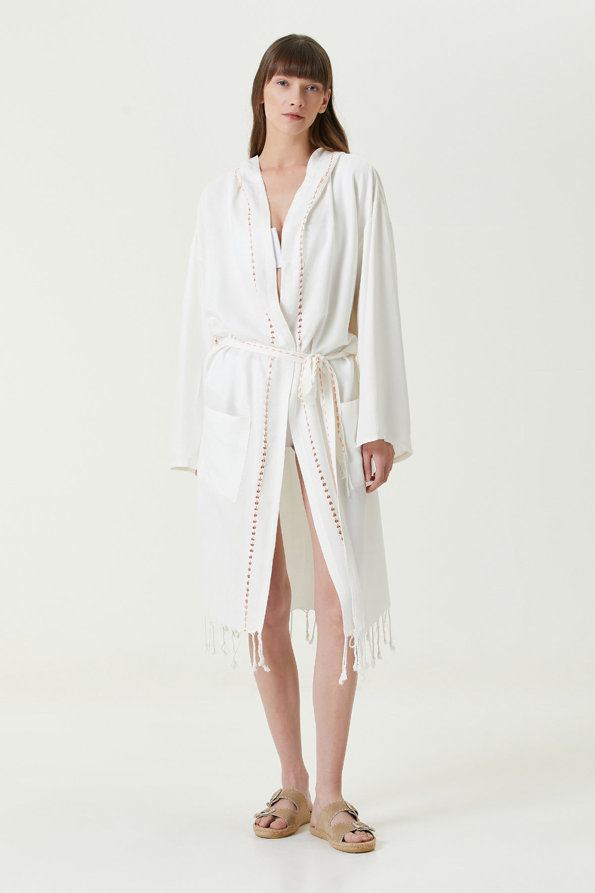 Irya-Serene Peştamal Kadın Bornoz Turuncu Örgü Ajur-Elbise-3-Milagron.com