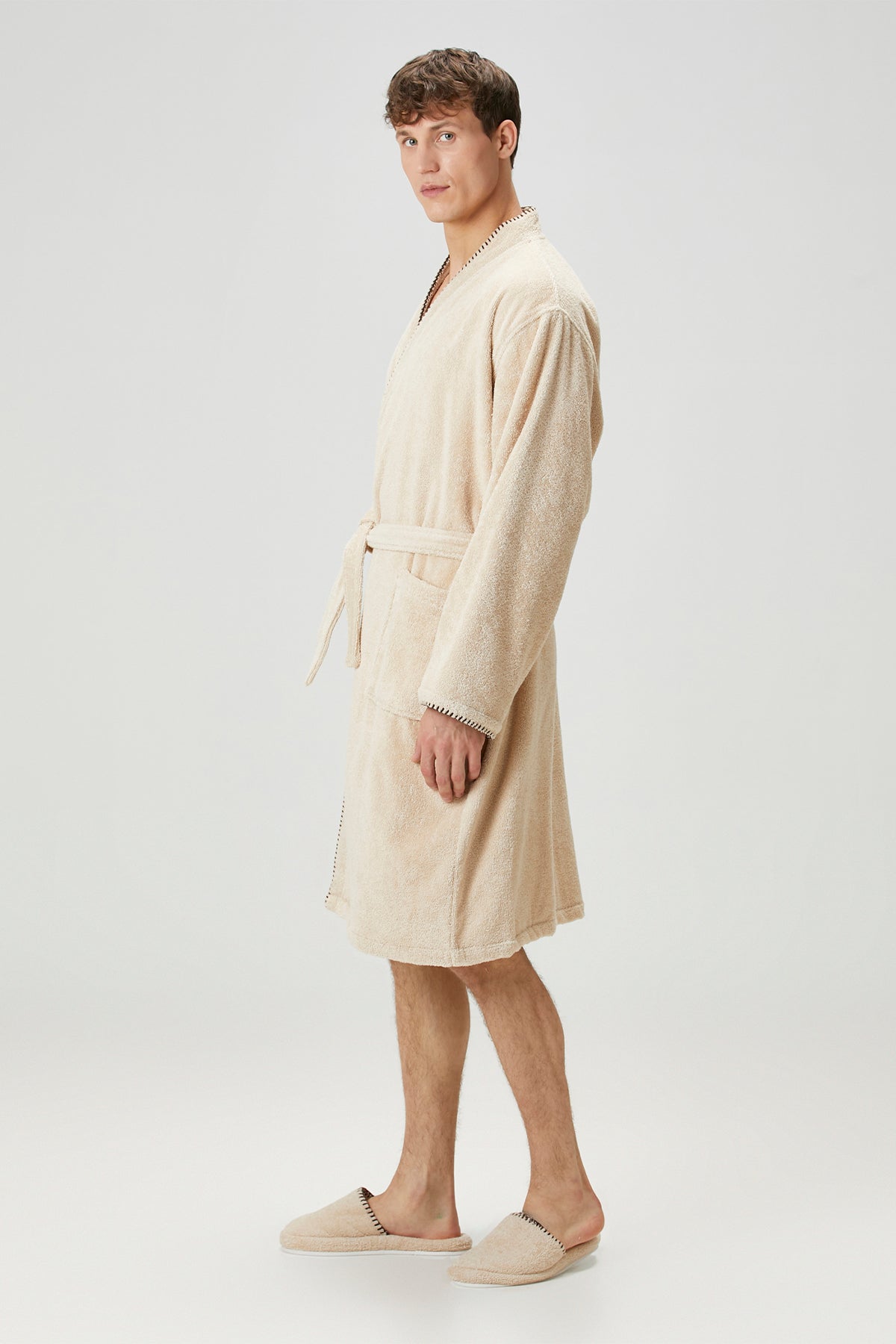 İrya-Shadow %100 Pamuk Erkek Bornoz Bej-Bornoz-4-Milagron.com