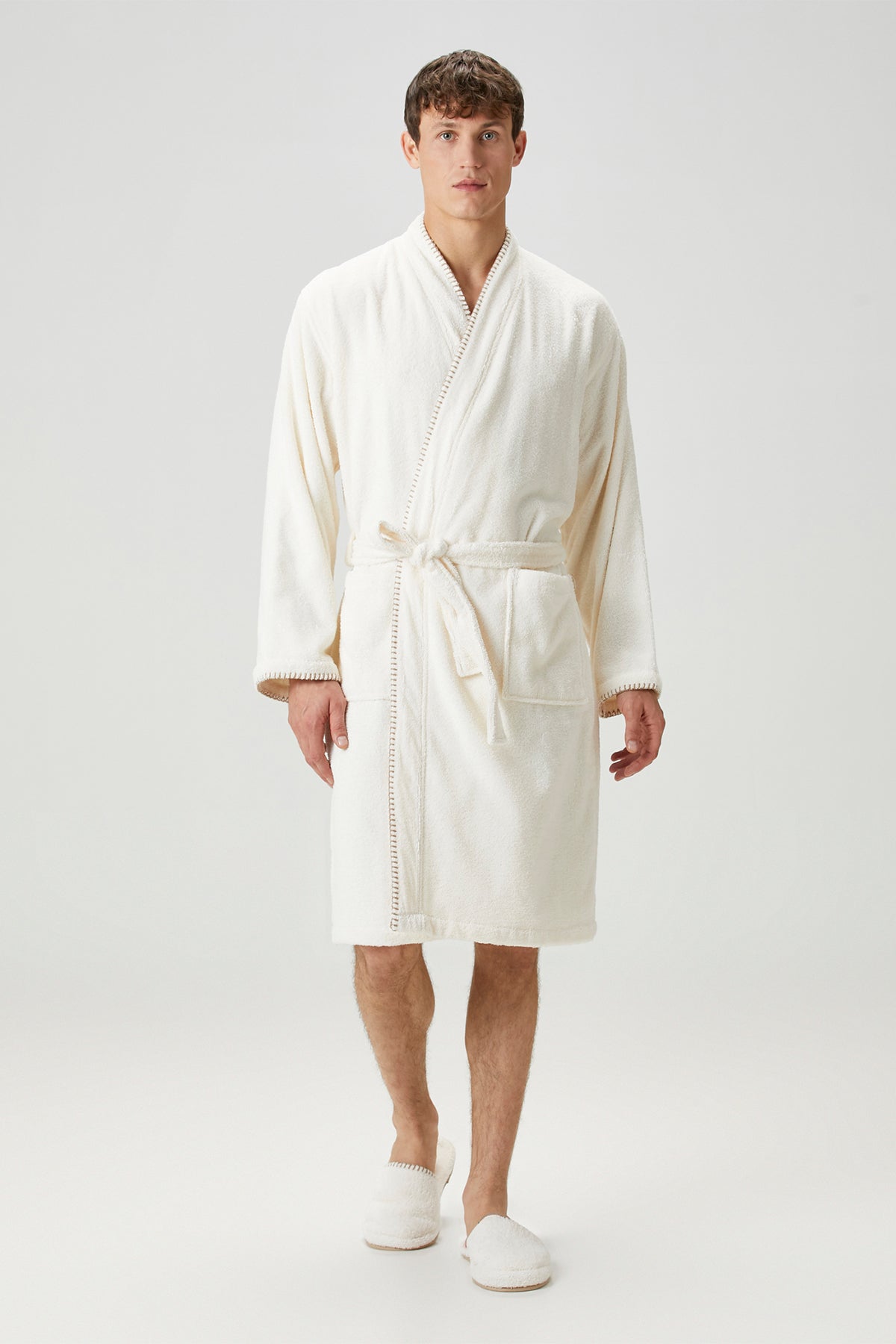 İrya-Shadow %100 Pamuk Erkek Bornoz Ekru-Bornoz-1-Milagron.com