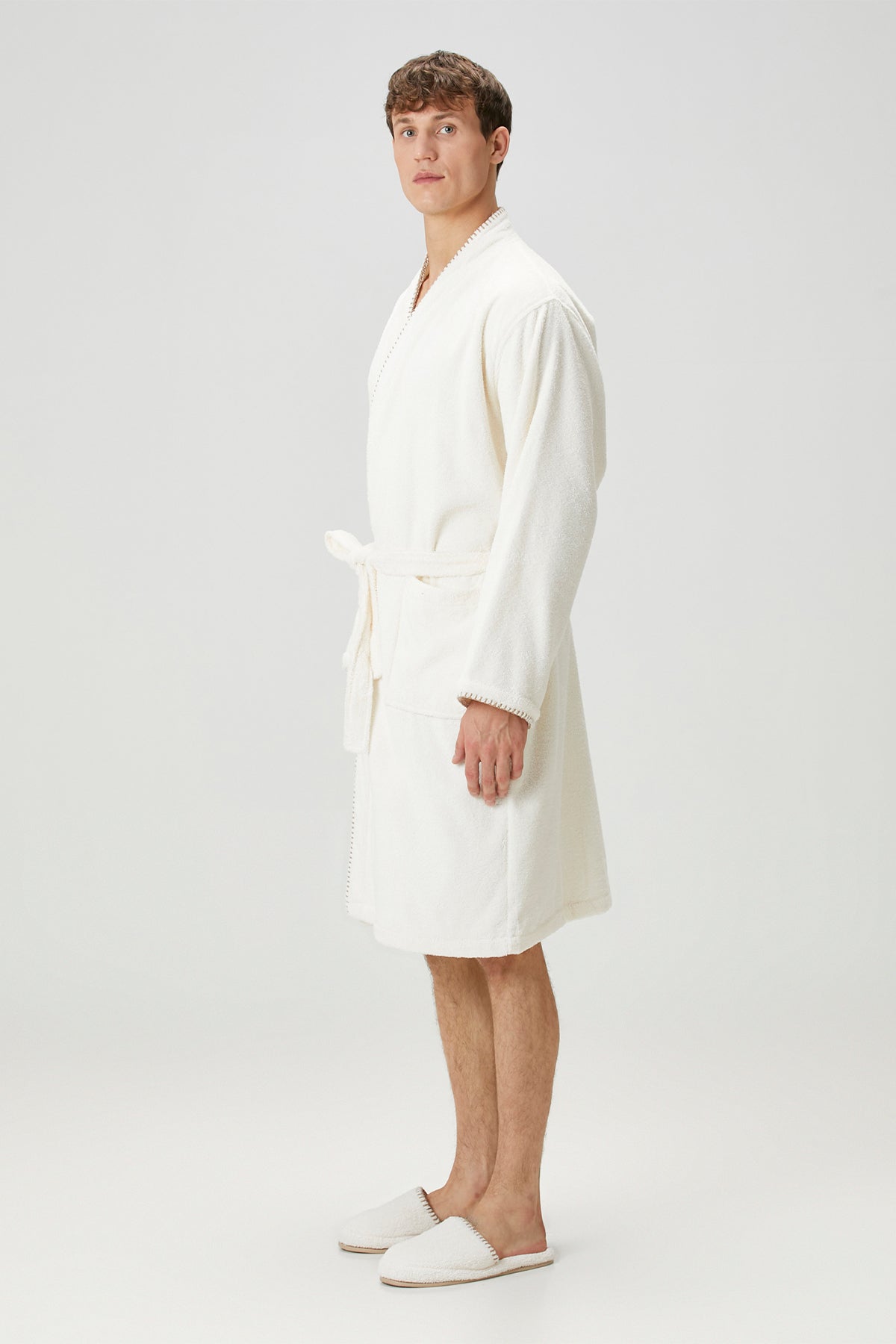 İrya-Shadow %100 Pamuk Erkek Bornoz Ekru-Bornoz-5-Milagron.com