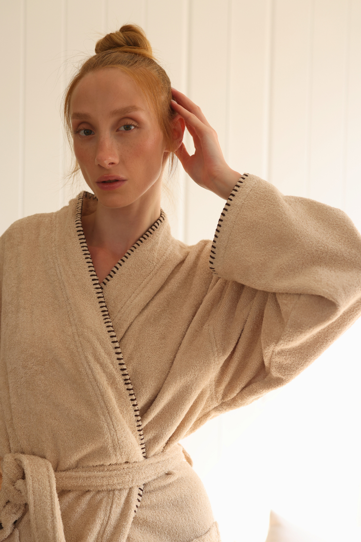 İrya-Shadow %100 Pamuk Kadın Bornoz Bej-Bornoz-3-Milagron.com