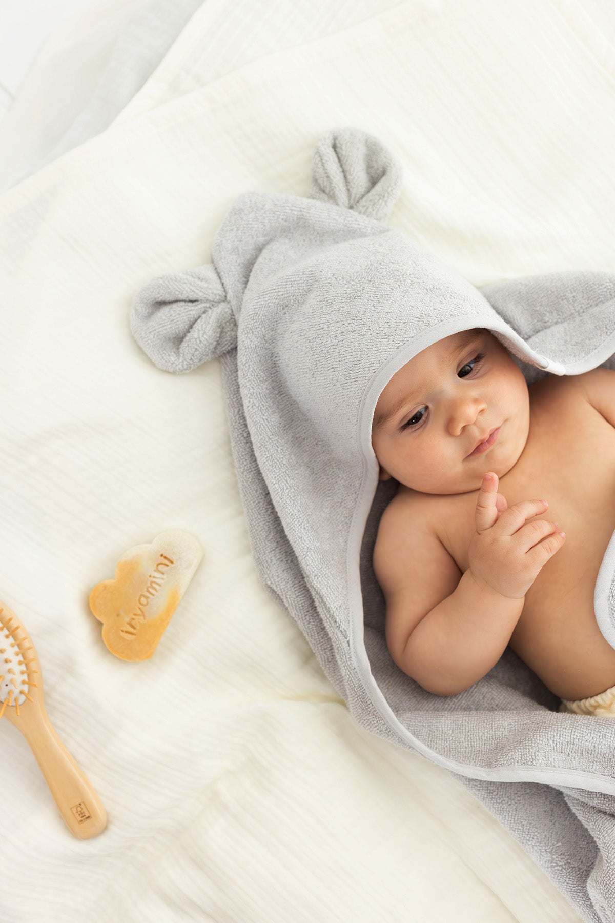 Irya-Tiny Bear Organik Pamuk Bebek Kundak Gri 75x75-Havlu & Peştamal-2-Milagron.com