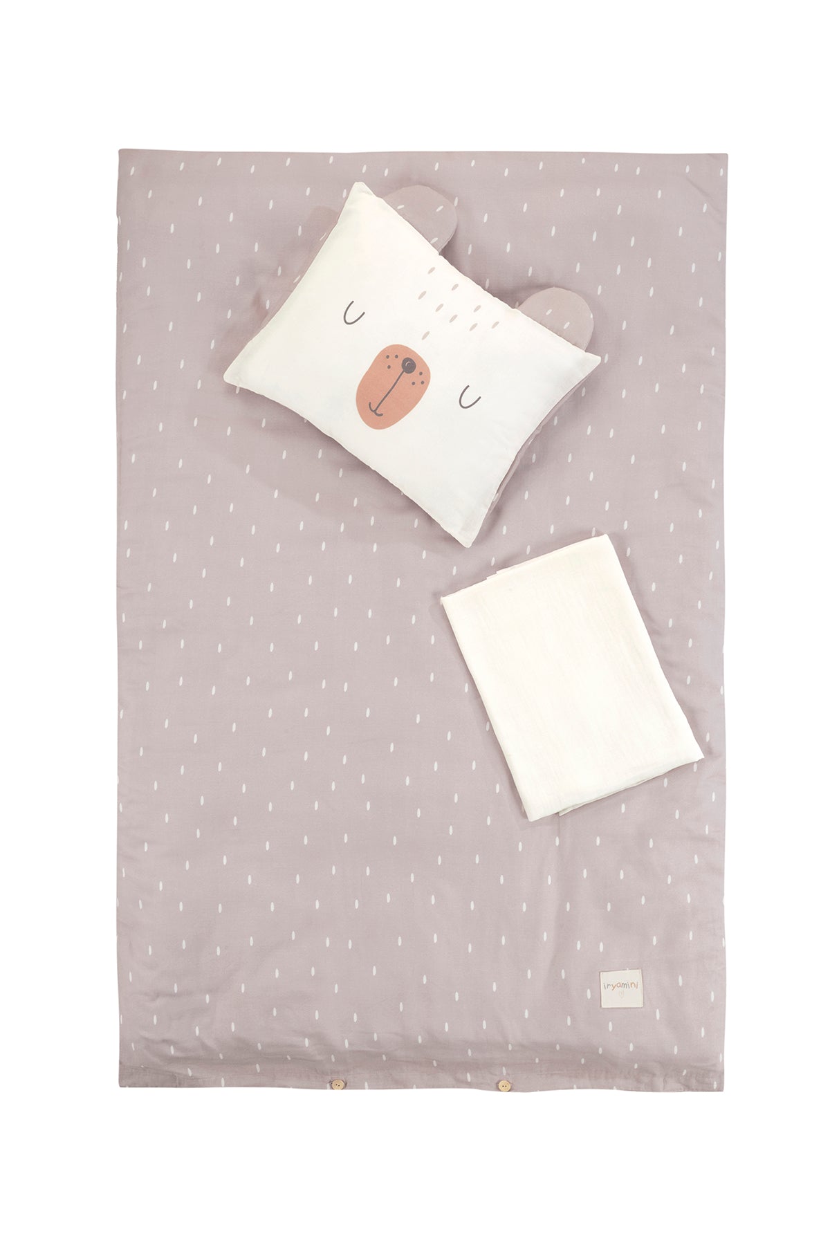 Irya-Tiny Bear Organik Pamuk Müslin Çocuk Nevresim Takımı Bej-Nevresim Takımı-2-Milagron.com