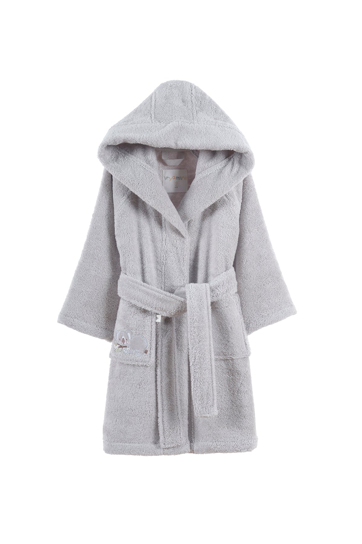 Irya-Tiny Koala Organik Pamuk Nakışlı Çocuk Bornoz Gri-Bornoz-3-Milagron.com