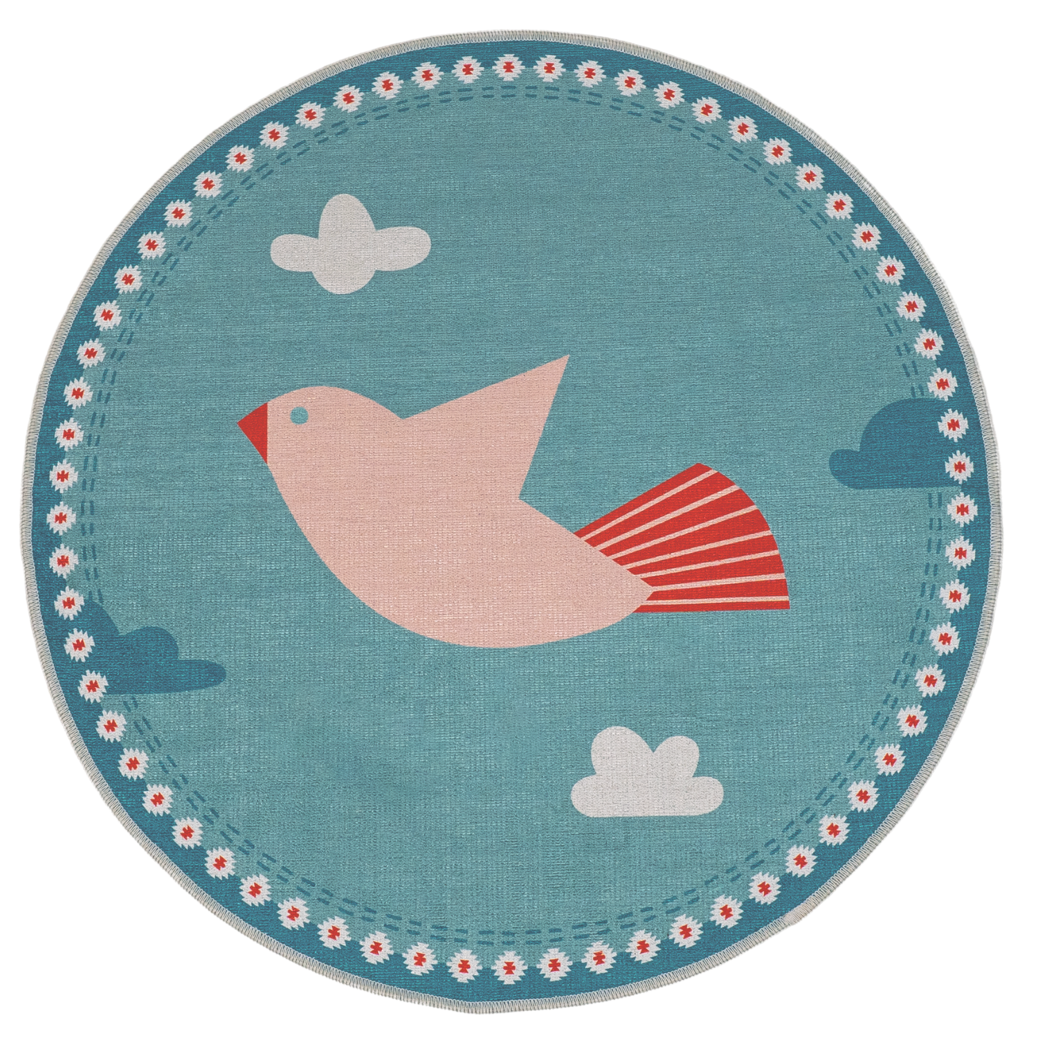 Amulet Bird Mint Yeşili Yıkanabilir Yuvarlak Çocuk Halısı - 120Cm