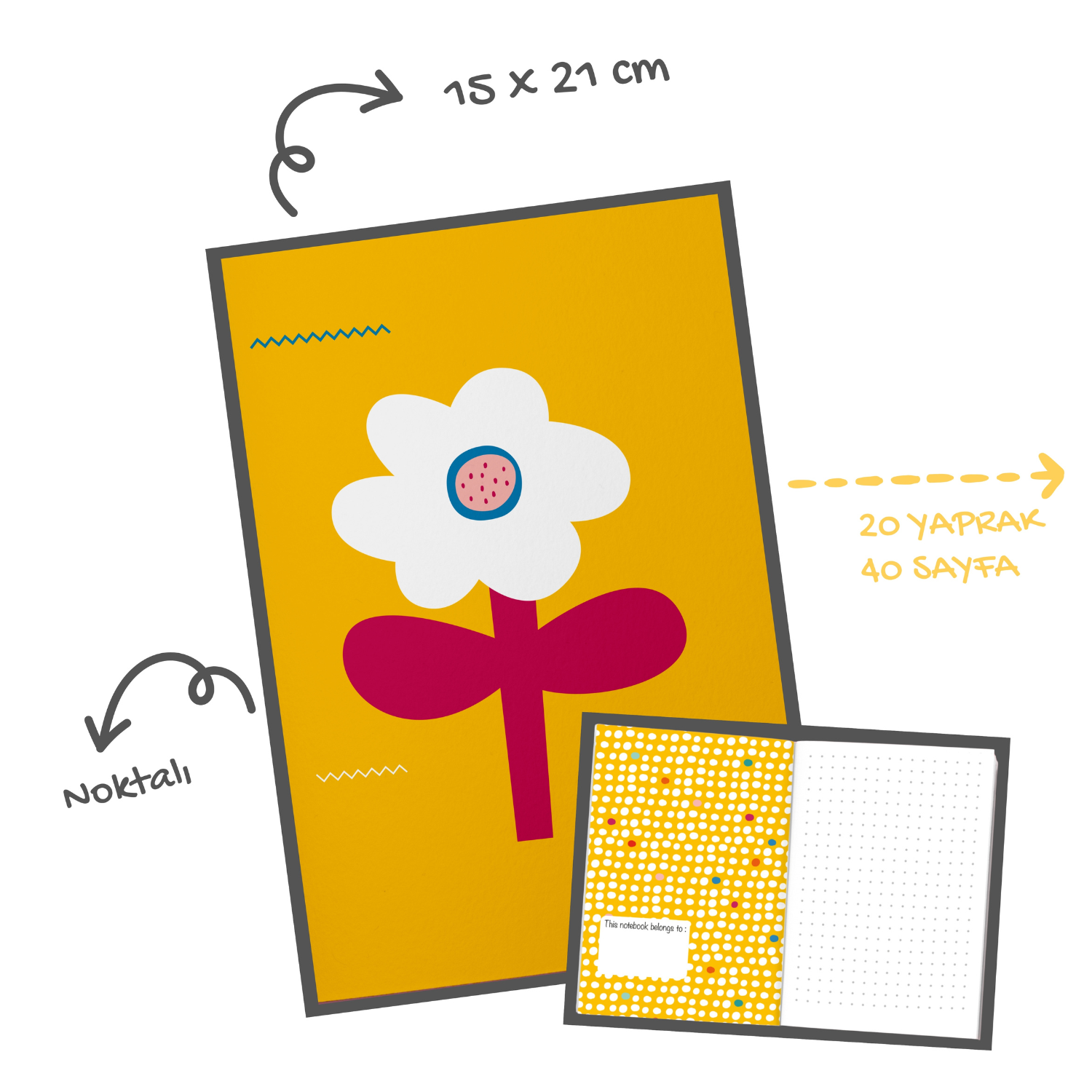 Big Flower Defter Ve Notluk Seti , Sarı
