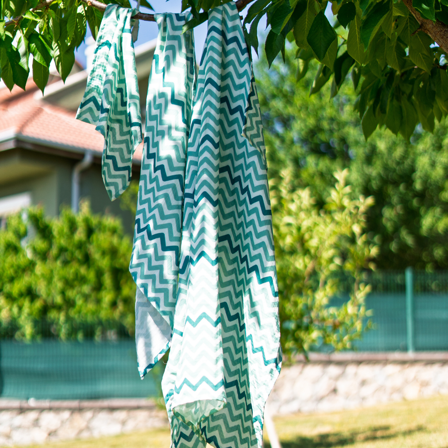 Big Flower Mint Zigzag Müslin Bebek Örtüsü - 70X70Cm