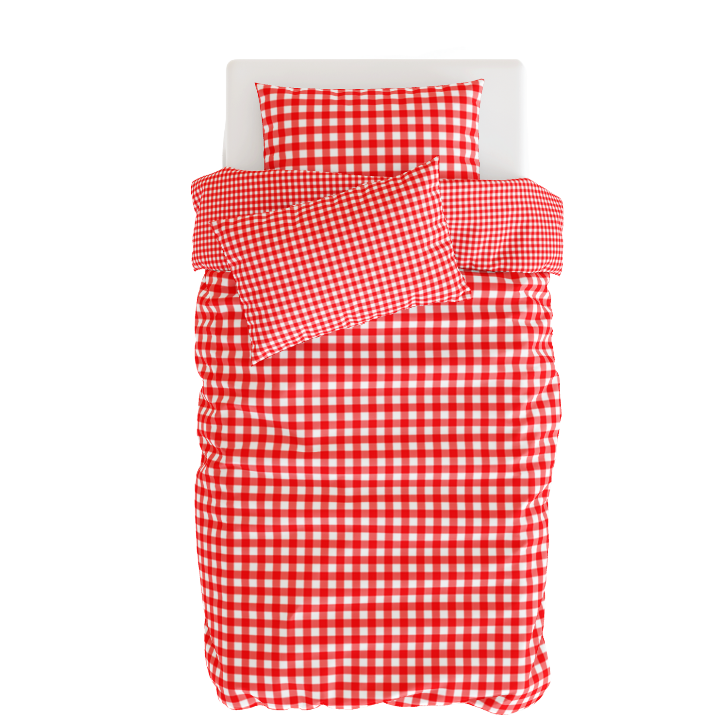 Gingham Pamuk Saten Kırmızı Pötikare Desenli Çocuk Nevresim Seti 140X200Cm