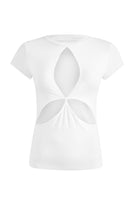 Jendue-Cutout Detailed White Basic T-shirt-T-Shirts-3-Milagron.com