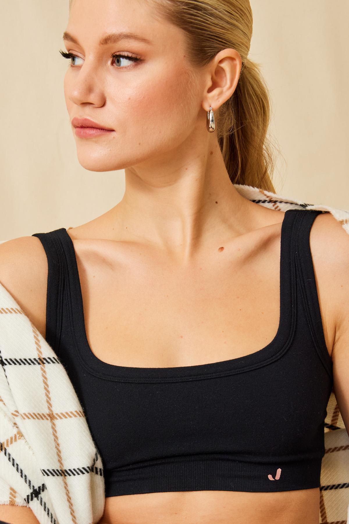 Jerf-Aura Çift Katlı Modal Bra Siyah-Spor Sütyeni-4-Milagron.com