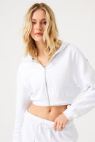 Jerf-Aura Fermuarlı Crop Hoodie Beyaz-Sweatshirts & Hoodies-1-Milagron.com