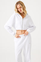 Jerf-Aura Fermuarlı Crop Hoodie Beyaz-Sweatshirts & Hoodies-4-Milagron.com