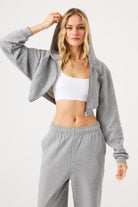 Jerf-Aura Fermuarlı Crop Hoodie Gri Melanj-Sweatshirts & Hoodies-1-Milagron.com