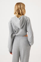 Jerf-Aura Fermuarlı Crop Hoodie Gri Melanj-Sweatshirts & Hoodies-2-Milagron.com