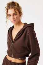 Jerf-Aura Fermuarlı Crop Hoodie Kahverengi-Sweatshirts & Hoodies-1-Milagron.com
