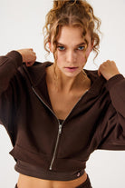 Jerf-Aura Fermuarlı Crop Hoodie Kahverengi-Sweatshirts & Hoodies-2-Milagron.com