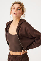 Jerf-Aura Fermuarlı Crop Hoodie Kahverengi-Sweatshirts & Hoodies-4-Milagron.com