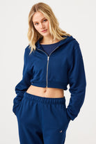 Jerf-Aura Fermuarlı Crop Hoodie Lacivert-Sweatshirts & Hoodies-1-Milagron.com