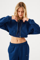 Jerf-Aura Fermuarlı Crop Hoodie Lacivert-Sweatshirts & Hoodies-4-Milagron.com