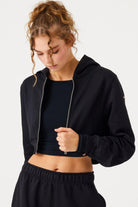 Jerf-Aura Fermuarlı Crop Hoodie Siyah-Sweatshirts & Hoodies-1-Milagron.com
