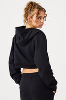 Jerf-Aura Fermuarlı Crop Hoodie Siyah-Sweatshirts & Hoodies-2-Milagron.com