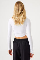 Jerf-Aura Uzun Kol Büzgülü Tshirt Beyaz-T-shirt-3-Milagron.com