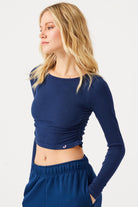 Jerf-Aura Uzun Kol Büzgülü Tshirt Lacivert-T-shirt-1-Milagron.com