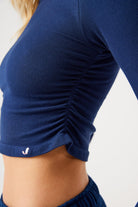 Jerf-Aura Uzun Kol Büzgülü Tshirt Lacivert-T-shirt-2-Milagron.com