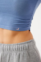 Jerf-Aura Uzun Kol Büzgülü Tshirt Mavi-T-shirt-4-Milagron.com