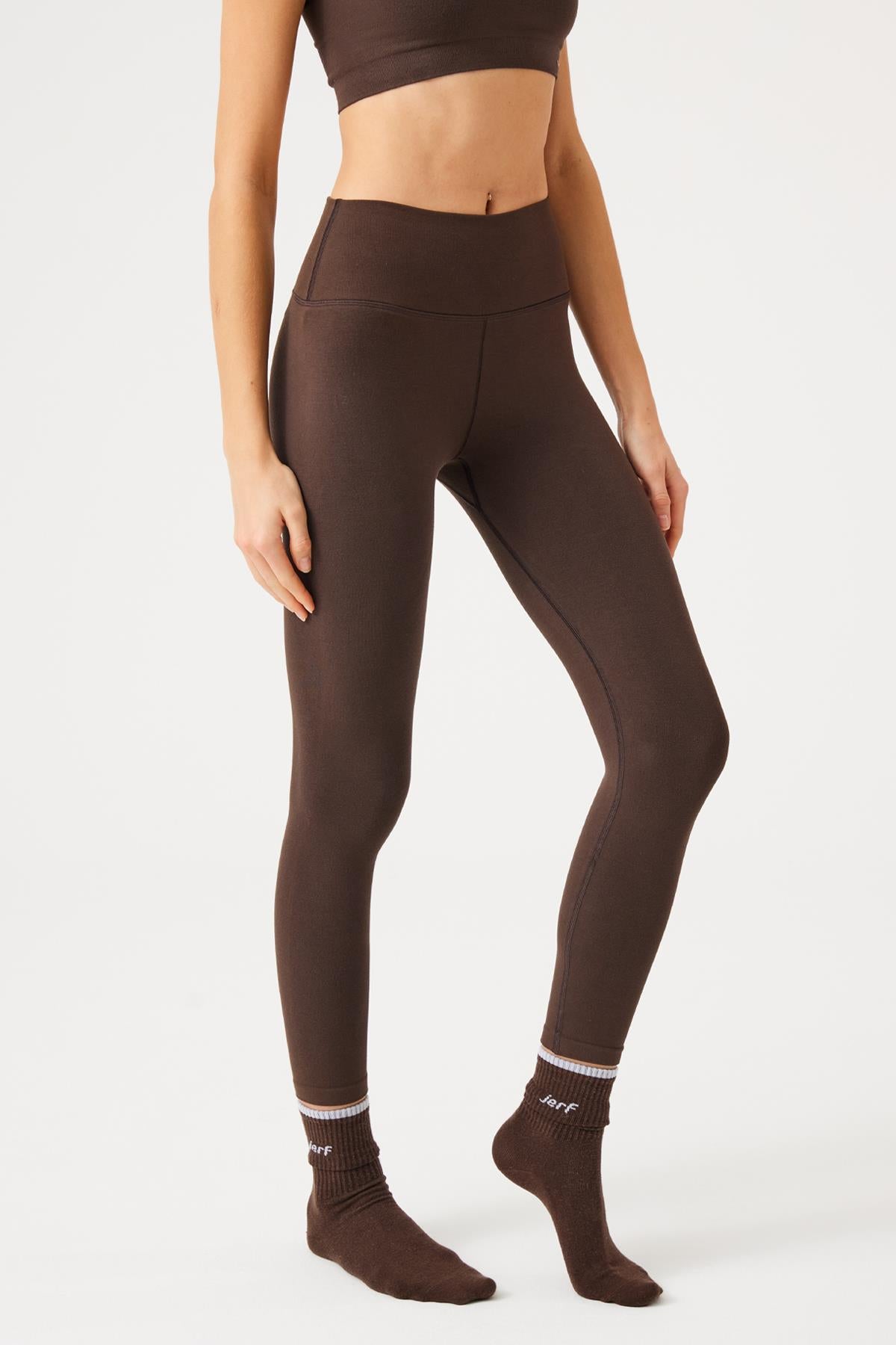 Jerf-Aura Yüksek Bel 7/8 Modal Tayt Koyu Kahve-Tayt-4-Milagron.com